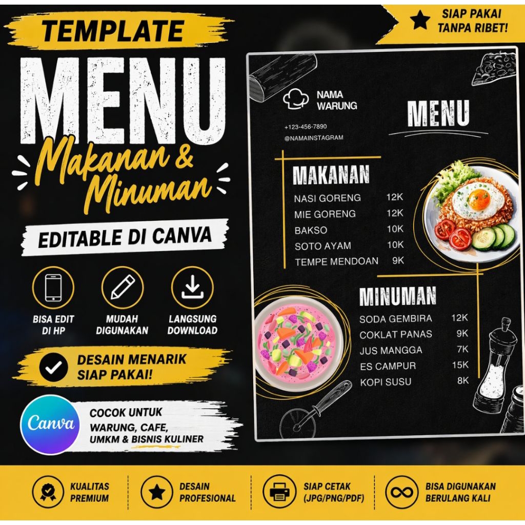 Template Menu Cafe Aesthetic Dark – Edit di Canva HP | Menu Warung & Coffee Shop
