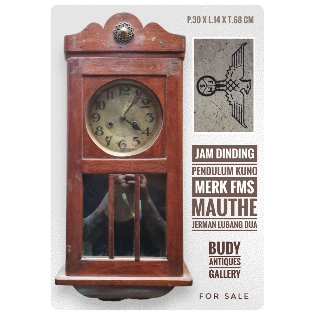 Jam Pendulum Kuno Merk FMS Mauthe Jerman Lubang Dua