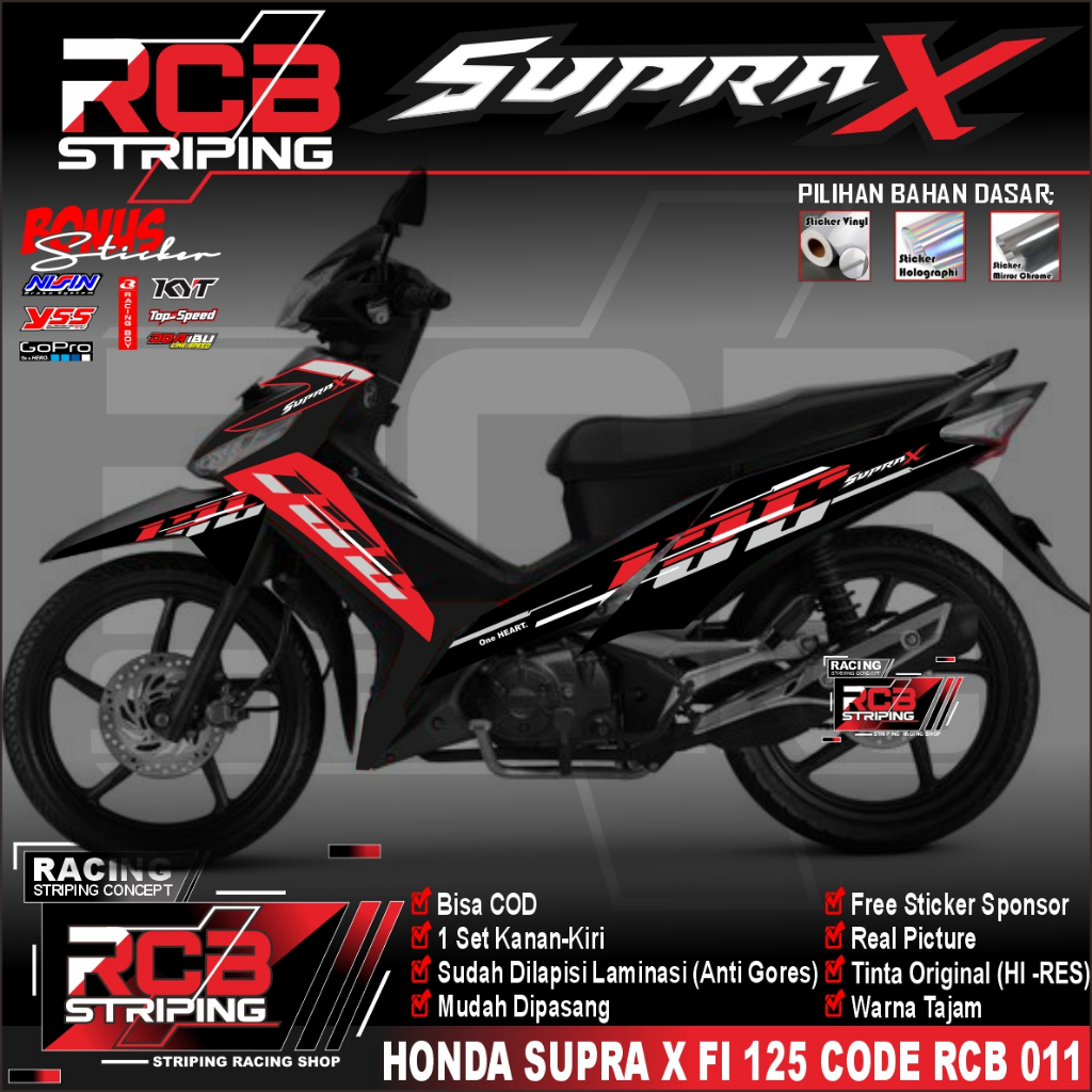 striping variasi supra x 125 fi - sticker supra x fi 125 desain terbaru - 1 set kanan kiri RCB [011]
