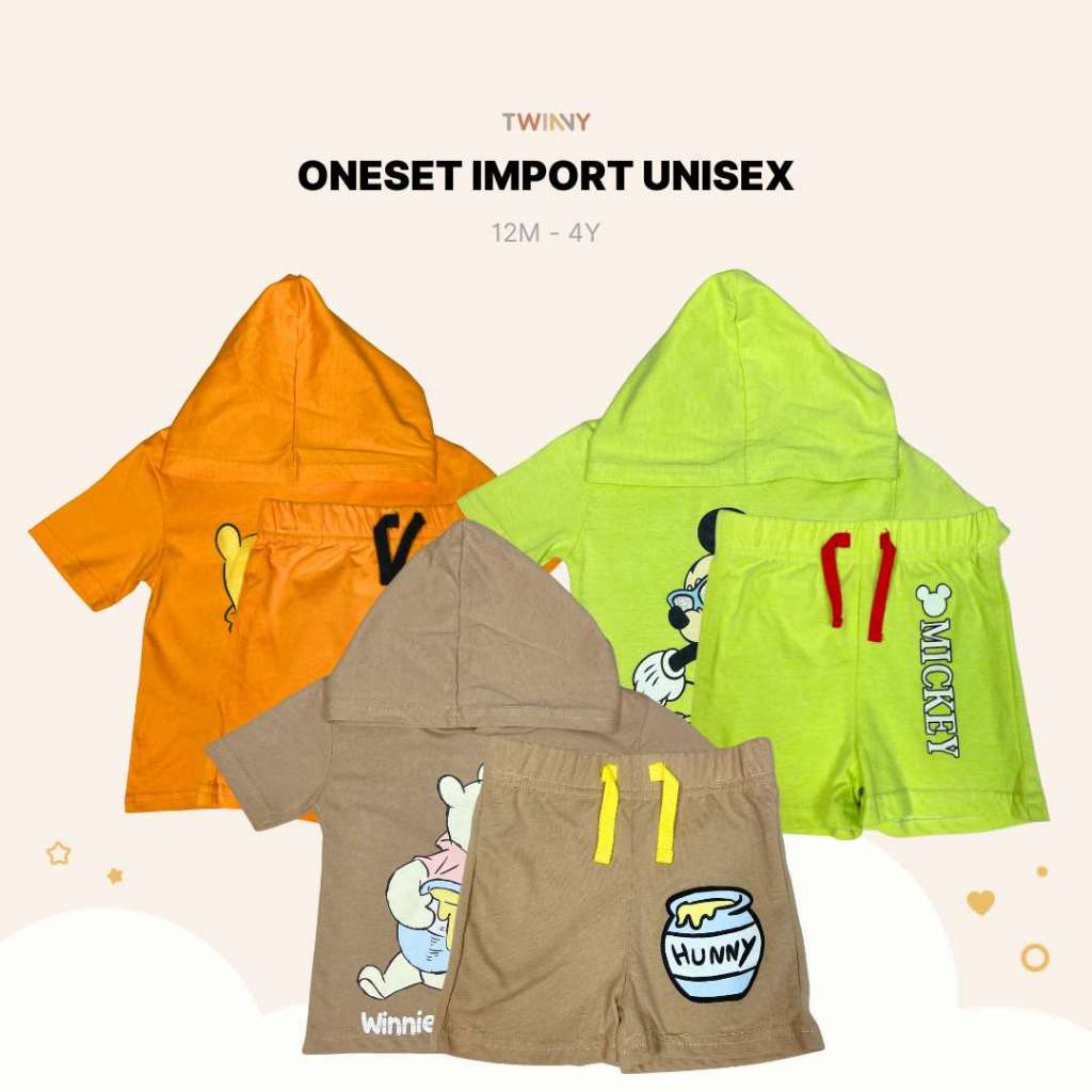 TWINNY KIDS - Pakaian Baju Set Oneset Hoodie Import Anak Unisex Laki-Laki & Perempuan