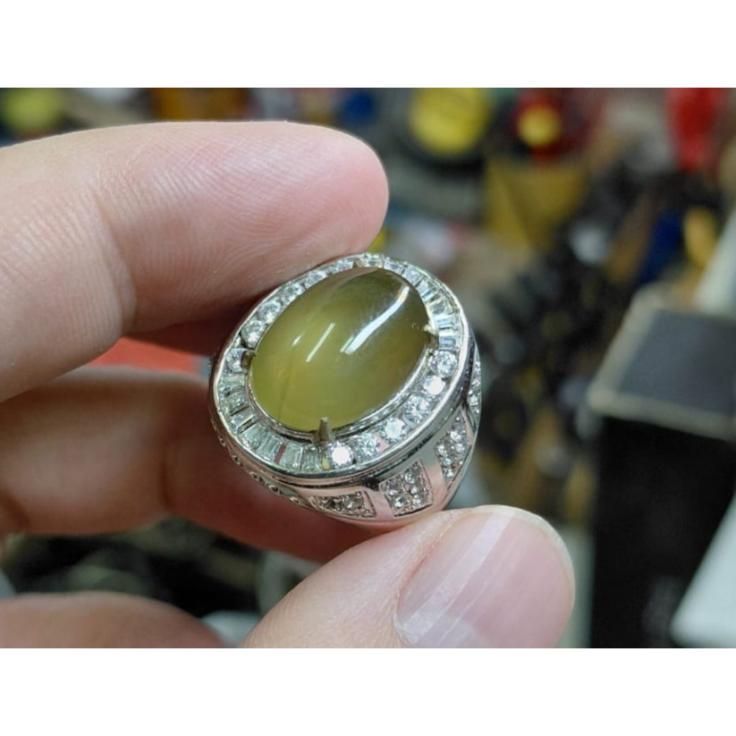 Cincin Batu Idocrase Bio Solar Aceh IDC037 Giwang Super Klimis Ikatan Perak Mewah
