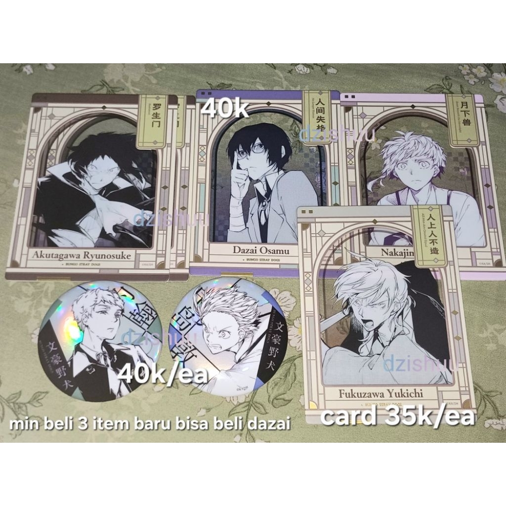 card badge gacha pop up store shanghai dazai bungo stray dogs atsushi akutagawa fukuzawa john