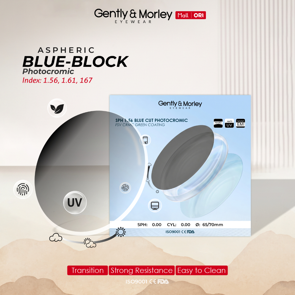 Gently Morley Lensa Kacamata Bluecromic/ABR PGX/Anti Radiasi+Anti Blueray+Photocromic/Minus/Plus/1.5