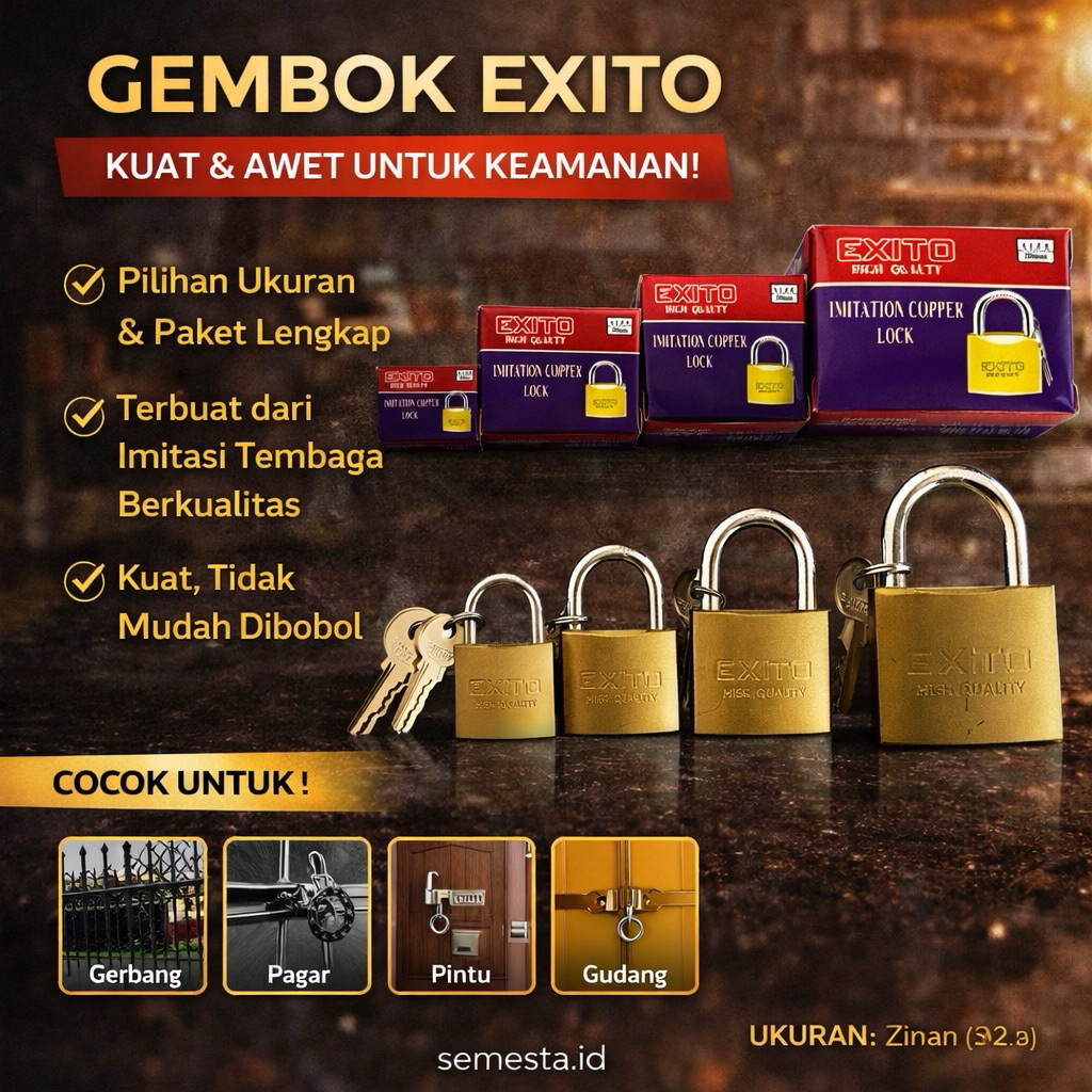 Gembok Pintu Pagar Koper Exito 20mm | 25mm | 30mm | 40mm | 50mm | Gembok Kuat Anti Maling | Gembok K