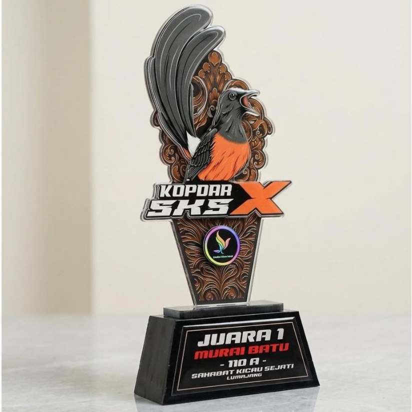 Trophy akrilik murai batu, piala murai batu akrilik, plakat akrilik custom, piala burung kicau