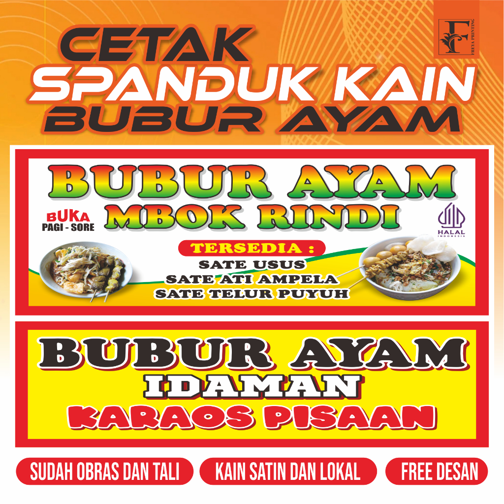 CETAK SPANDUK KAIN BUBUR AYAM / NASI GORENG / DLL