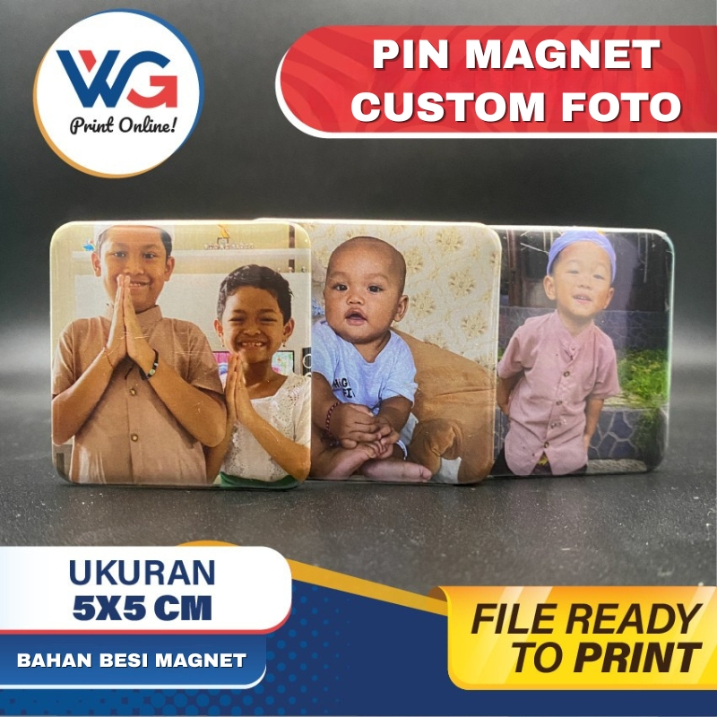 Cetak Pin Magnet Kulkas Custom 5x5 cm Foto Bingkai Frame Mini Souvenir