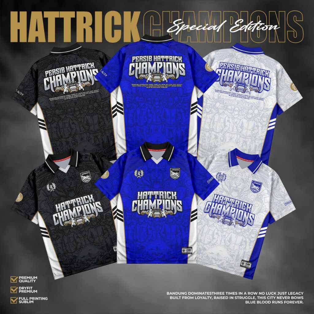 Baju Jersey Persib Hatrick Champions Special Edition Hitam Biru Putih Premium Quality