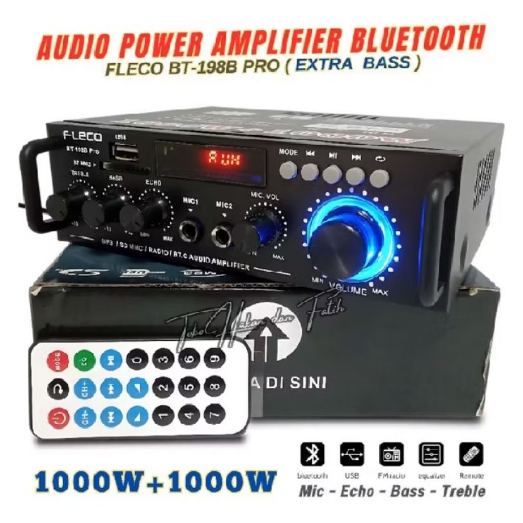 TERBARU 2026 FLECO 198 PRO 2000 WATT POWER AMPLIFIER BLUETOOTH KARAOKE SUBWOOFER SUPER BASS