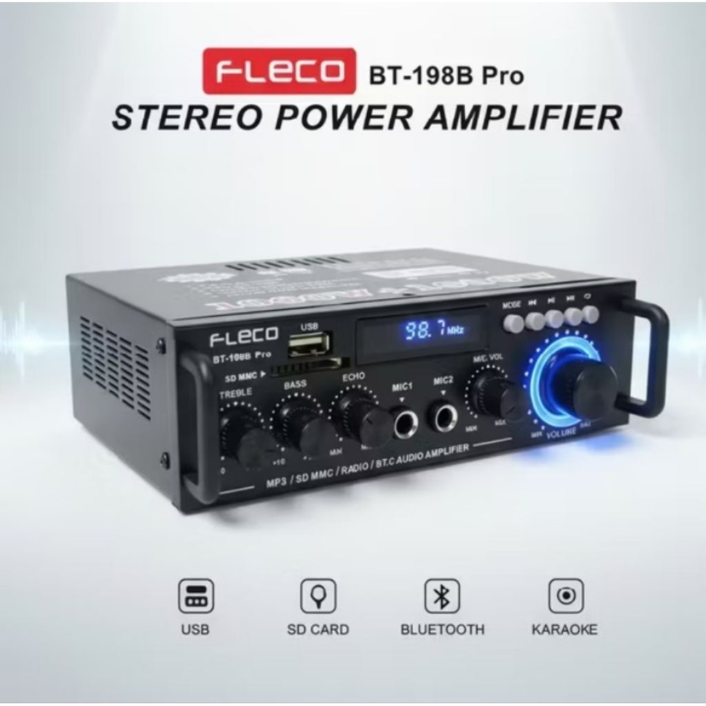 TERBARU 2026 FLECO 198 PRO 2000 WATT POWER AMPLIFIER BLUETOOTH SUBWOOFER KARAOKE SUPER BASS