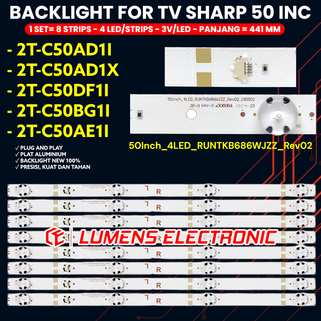 BACKLIGHT TV SHARP 50 INCH 2T-C50AD1I 2T-C50AD1X 2T-C50BG1I 2T-C50AE1I 50inch_4LED_RUNTKB686WJZZ_rev