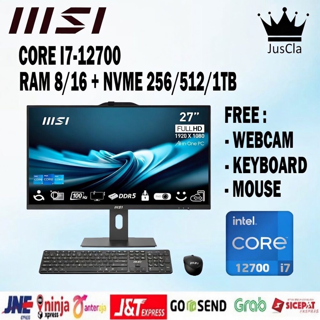 All In One PC MSI 27" layar LED Full HD AP272P Core i7 12700 | DDR5 16GB | SSD-NVME 1TB | WEBcam | K