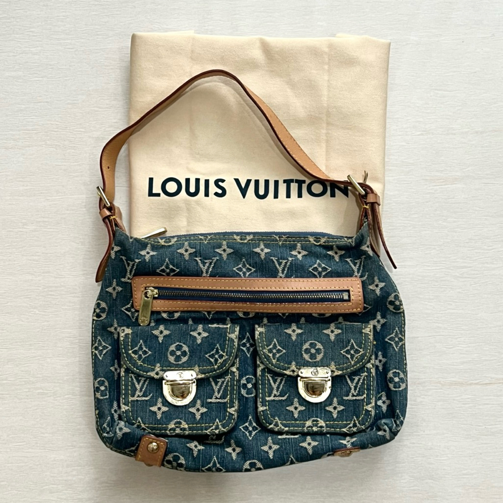 PL Louis Vuitton LV GHW Baggy Denim Monogram Jeans 2016 Navy Blue Shoulder Bag (with Dustbag)