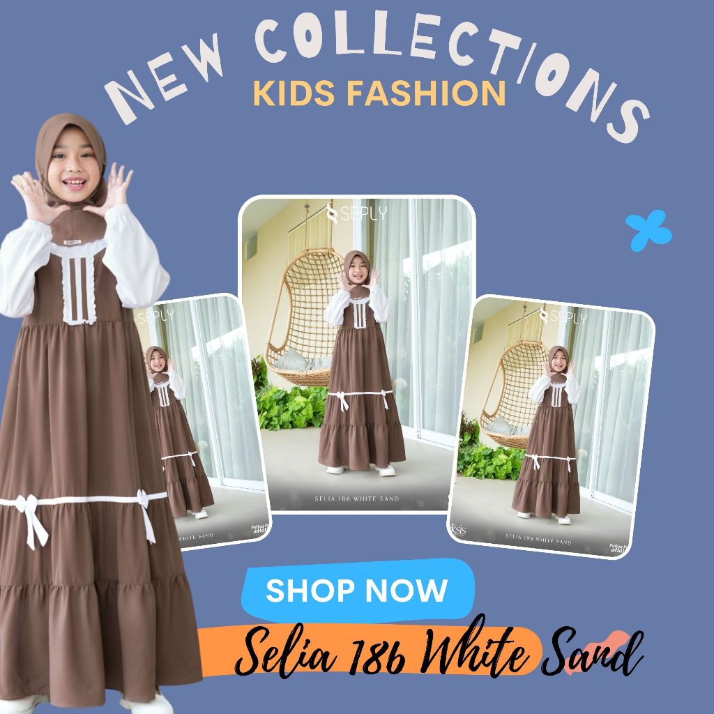 Gamis Hijab Anak SEPLY SELIA 186 WHITE SAND /Dress Anak Gamis Set Khimar