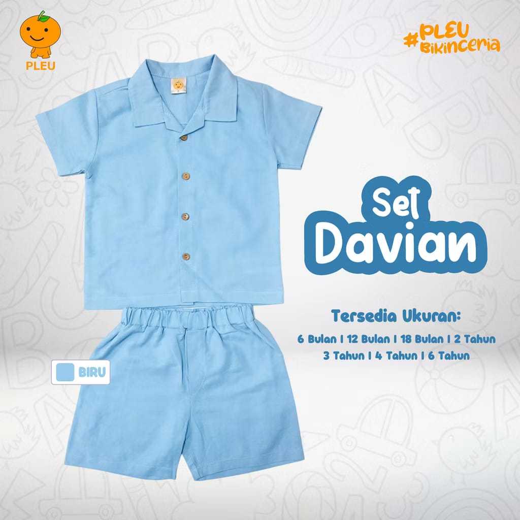 Setelan Baju Anak Laki-Laki Katun Premium Motif Garis Biru Langit Usia 1-6 Tahun