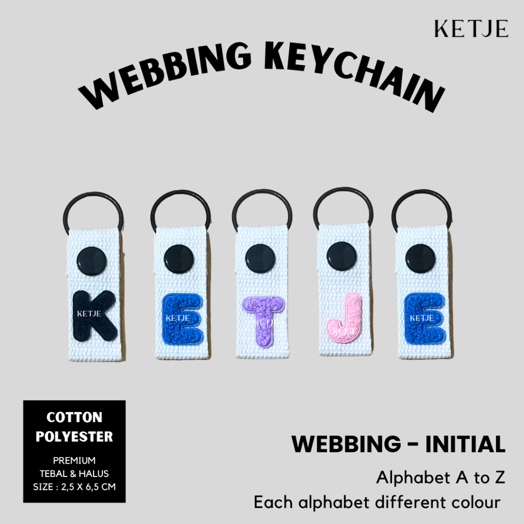 Webbing Keychain Initial Patch Embroiderry - Webbing Keychain Inisial Nama A B  C D E F G H I J K L 