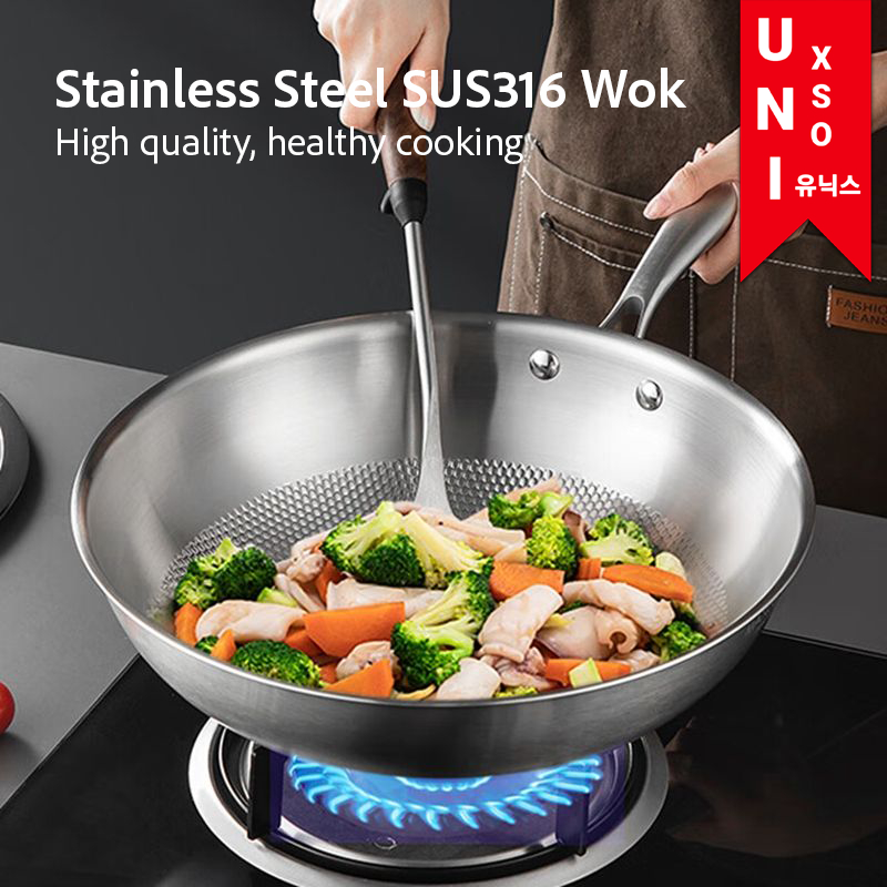Unixso Stainless Steel SUS316 Food Grade Wok | Wajan Penggorengan