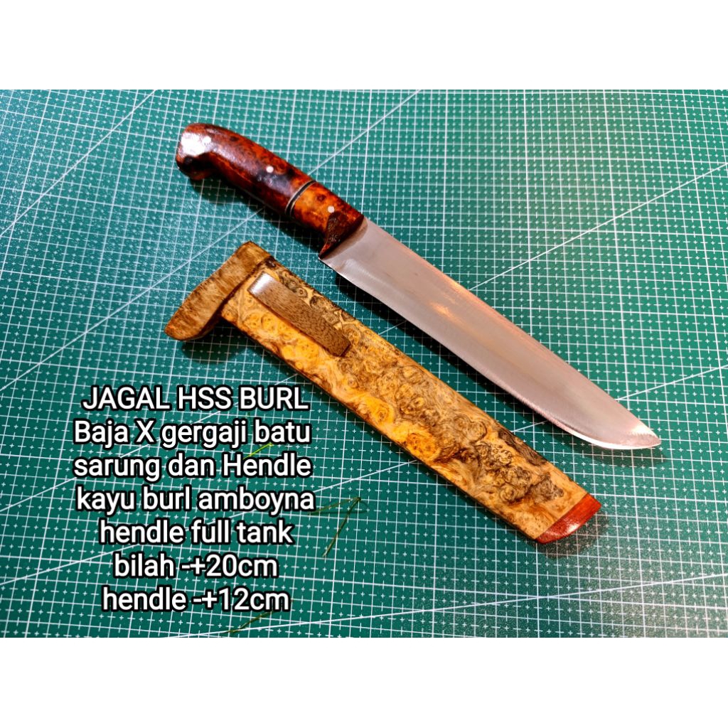 Pisau sembelih Hss kayu burl amboyna pisau daging full tank
