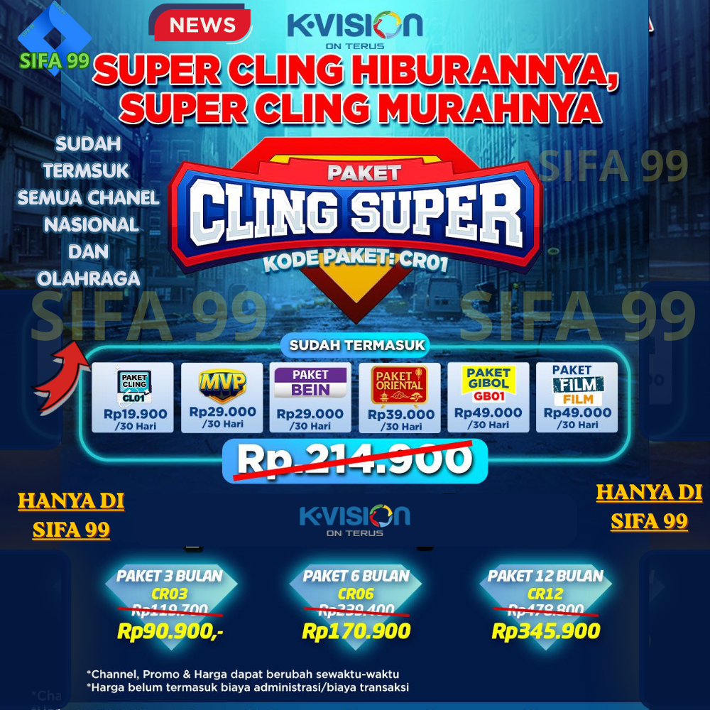 Promo BARU PAKET CLING SUPER K-VISION  LENGKAP Film mvp Gibol orential Olahraga Bein Kvision Bromo C