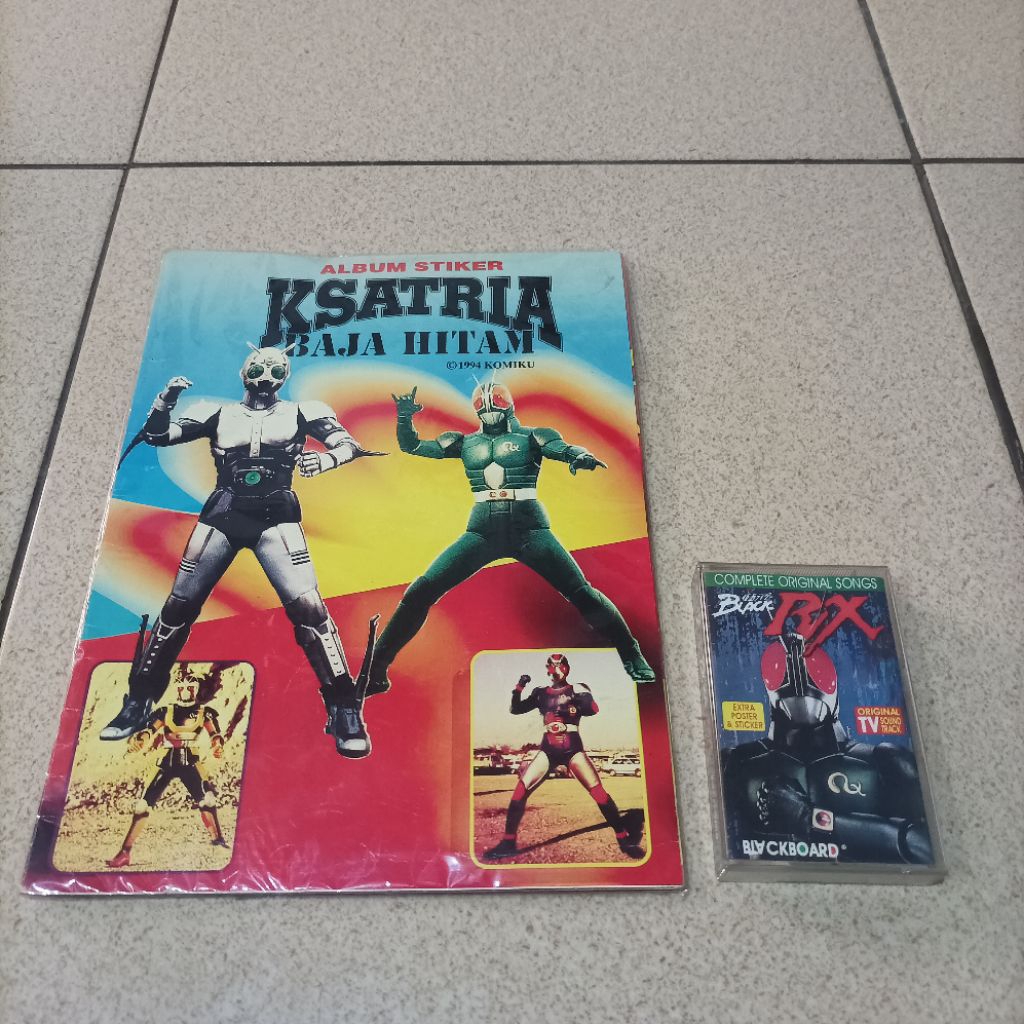 Paket Vintage Rare Original Kaset Pita Tape Ost Kamen Rider Black RX dan Buku Stiker Ksatria Baja Hi