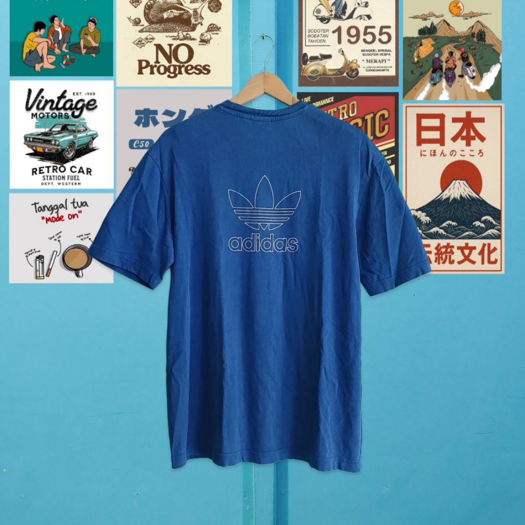 KAOS KATUN ADIDAS BIRU SMALL BORDIR & BIG LOGO  KSB0035 / T-SHIRT / KAOS PRIA