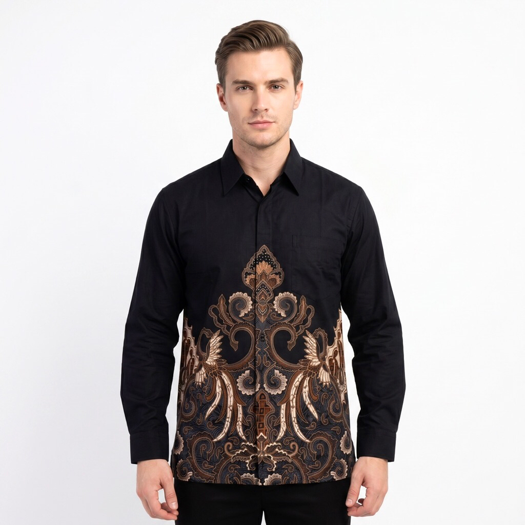 |Magnus| Kemeja Batik Pria Lengan Panjang Bahan Katun 40S Lapis Furring Arrow Warna Hitam