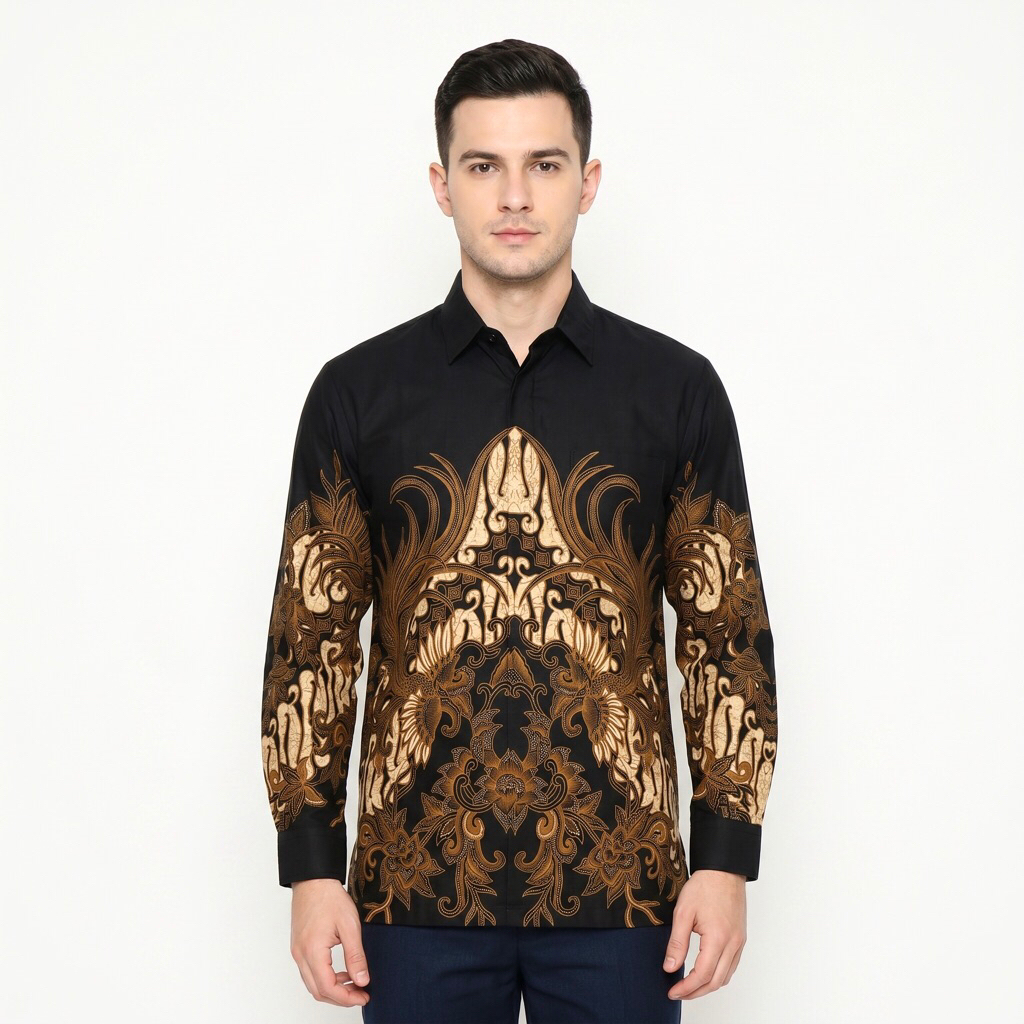 |Magnus| Kemeja Batik Pria Lengan Panjang Bahan Katun 40S Lapis Furring Arrow Warna Hitam Gold