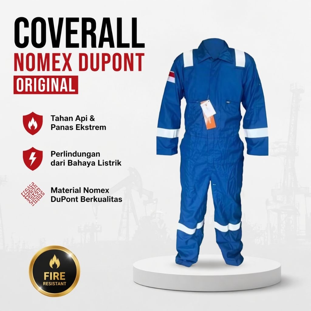 Coverall Nomex Dupont Original Biru Tahan Api | Baju Safety FR Anti Panas & ApiBaju Coverall Nomex D