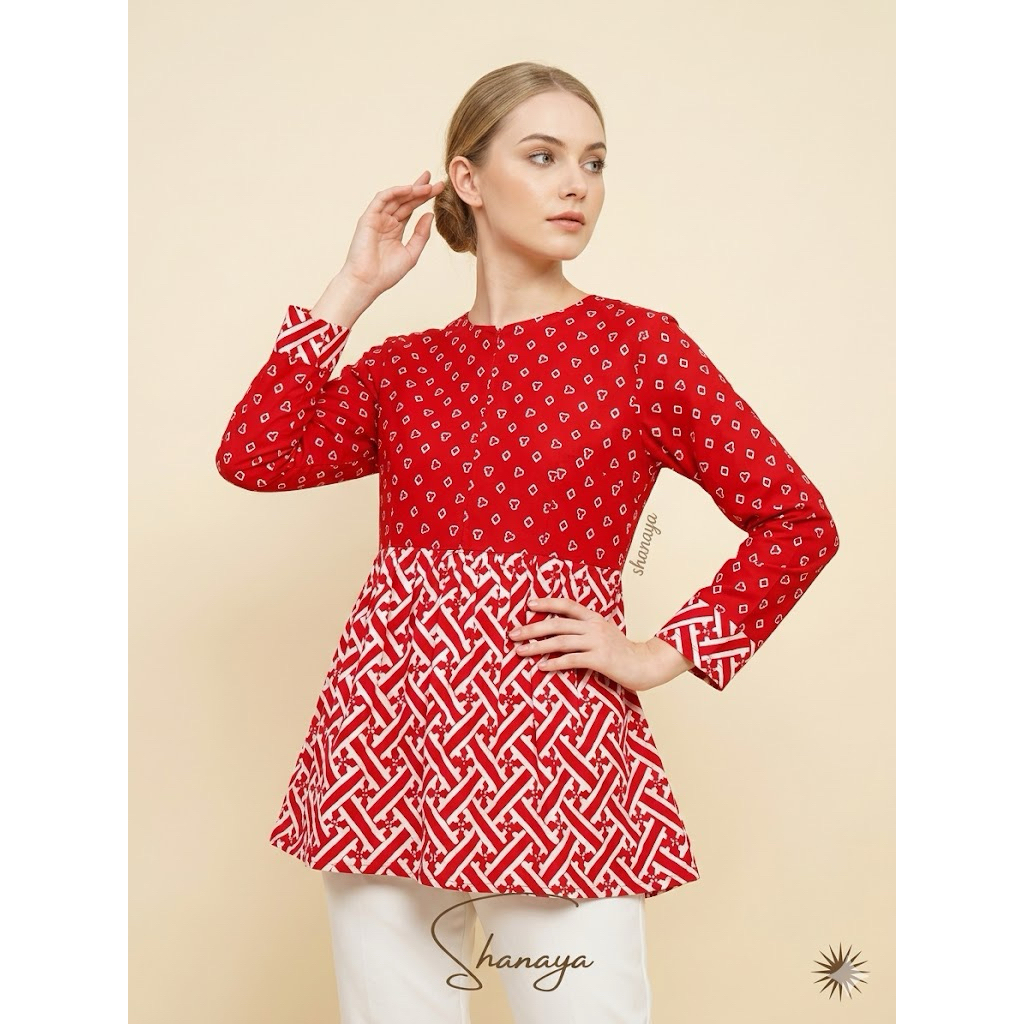 Shanaya Baju Batik Wanita Blus Cassandra Garutan dengan detail kerut cantik Batik kekinian batik ker