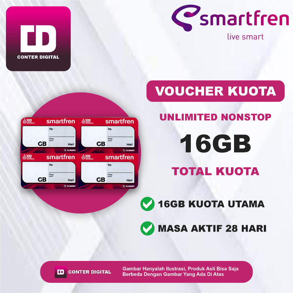 Voucher Smartfren Unlimited Nonstop 16GB 28 Hari 24Jam