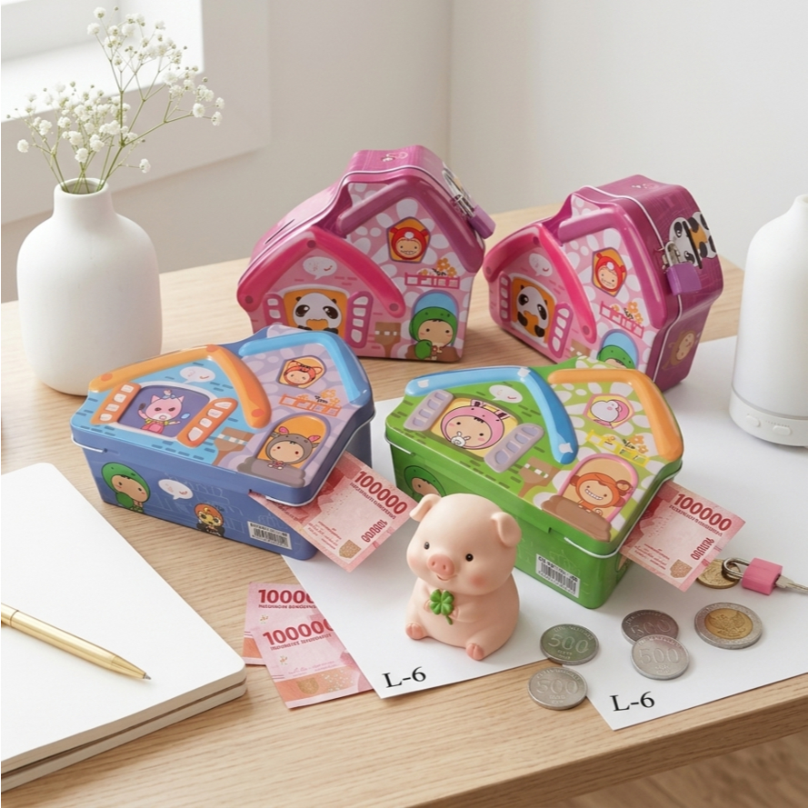 Celengan Rumah dengan Kunci & Gembok no. L-6 - Souvenir Ultah Anak Piggy Bank