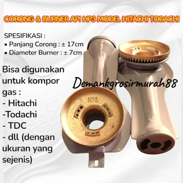 CEROBONG + BURNER KUNINGAN HP3 KOMPOR GAS TODACHI HITACHI TDC HOCK