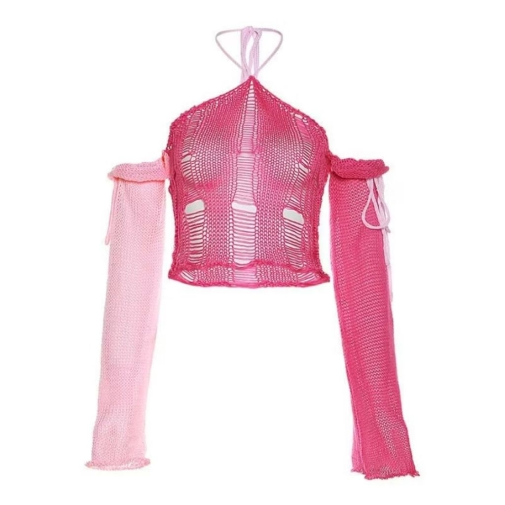 PRELOVED Soft Grunge Pink Halter Mesh Top