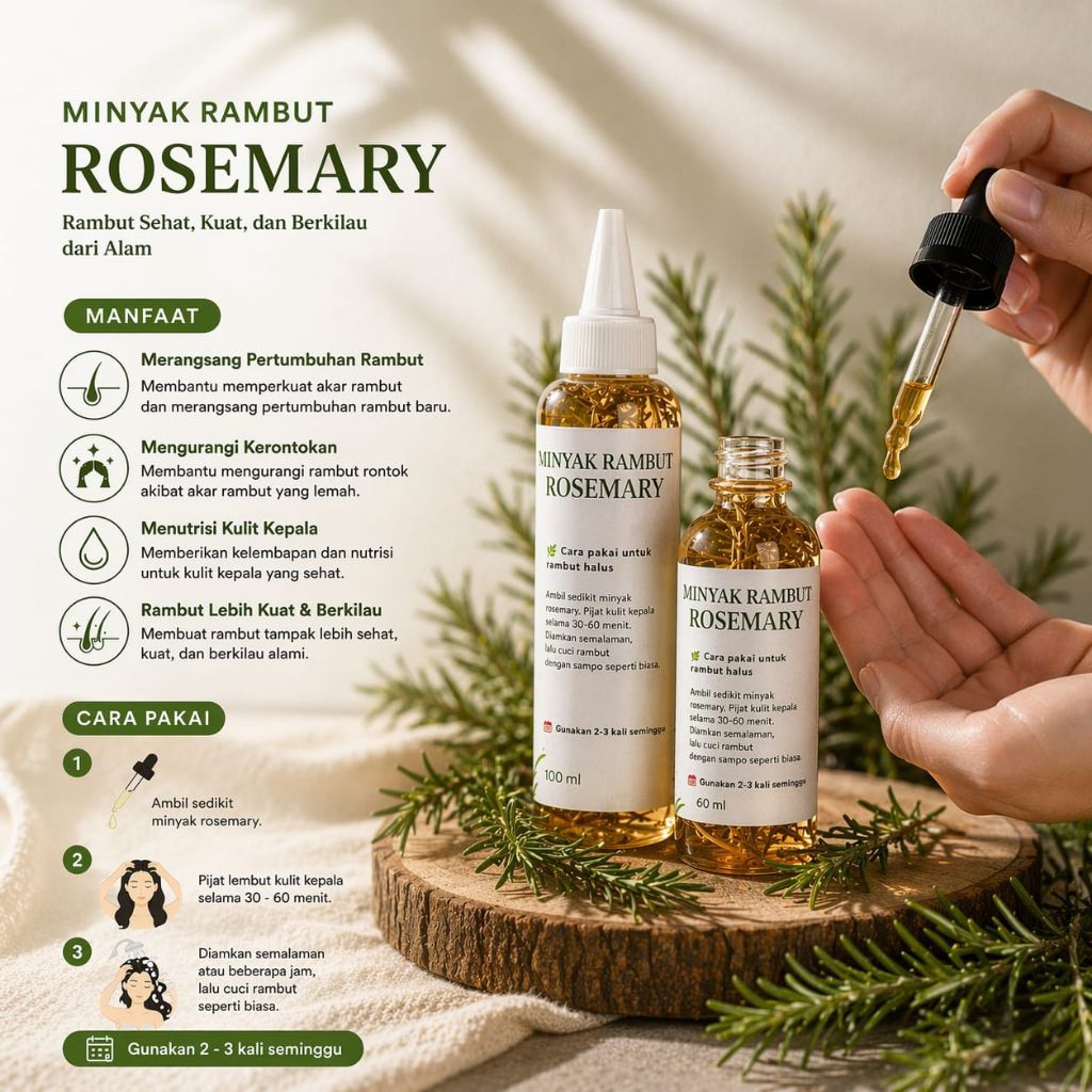 Minyak Rambut Rosemary - untuk Rambut Rontok dan Ketombe - Haircare