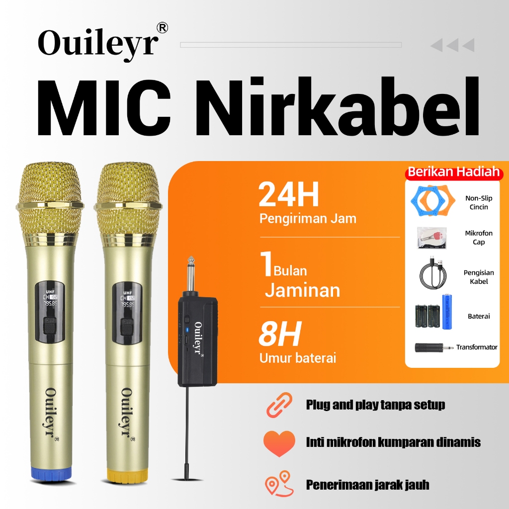Ouileyr Microphone Dua Wireless Mic Profesional Mic Karaoke Double Wireless Single Microphone Blueto