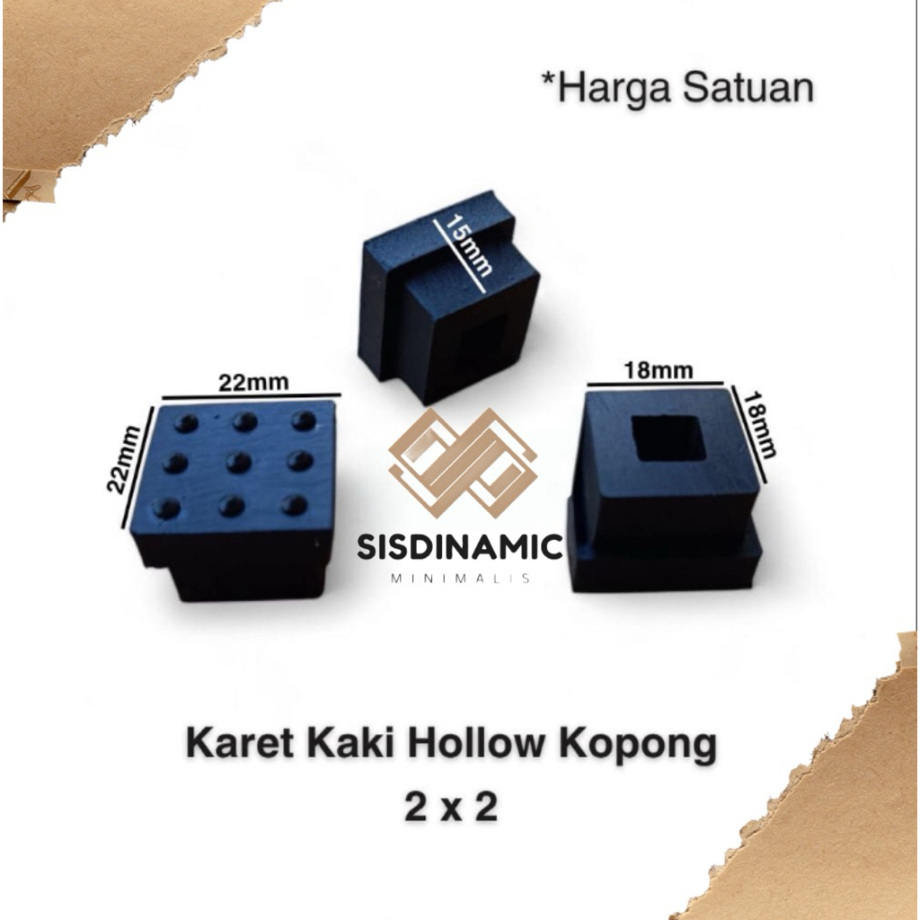 Karet Kaki Hollow 2x2 - Ukuran 18mm x 18mm - Harga Satuan - Karet
