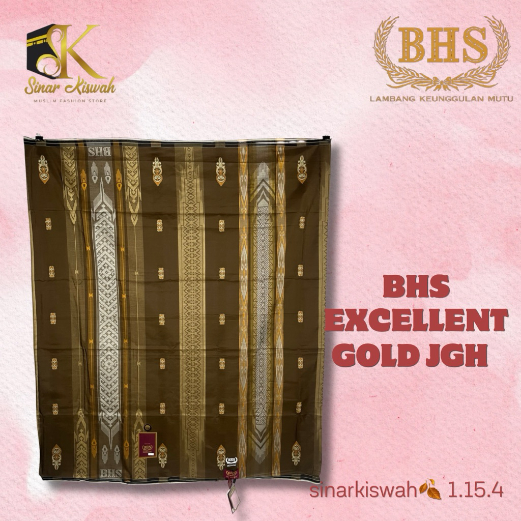 Sarung BHS Excellent Gold JGH Muslim Dewasa Motif Santri Katun Tenun Corak Kain Garis Gunung Hitam B