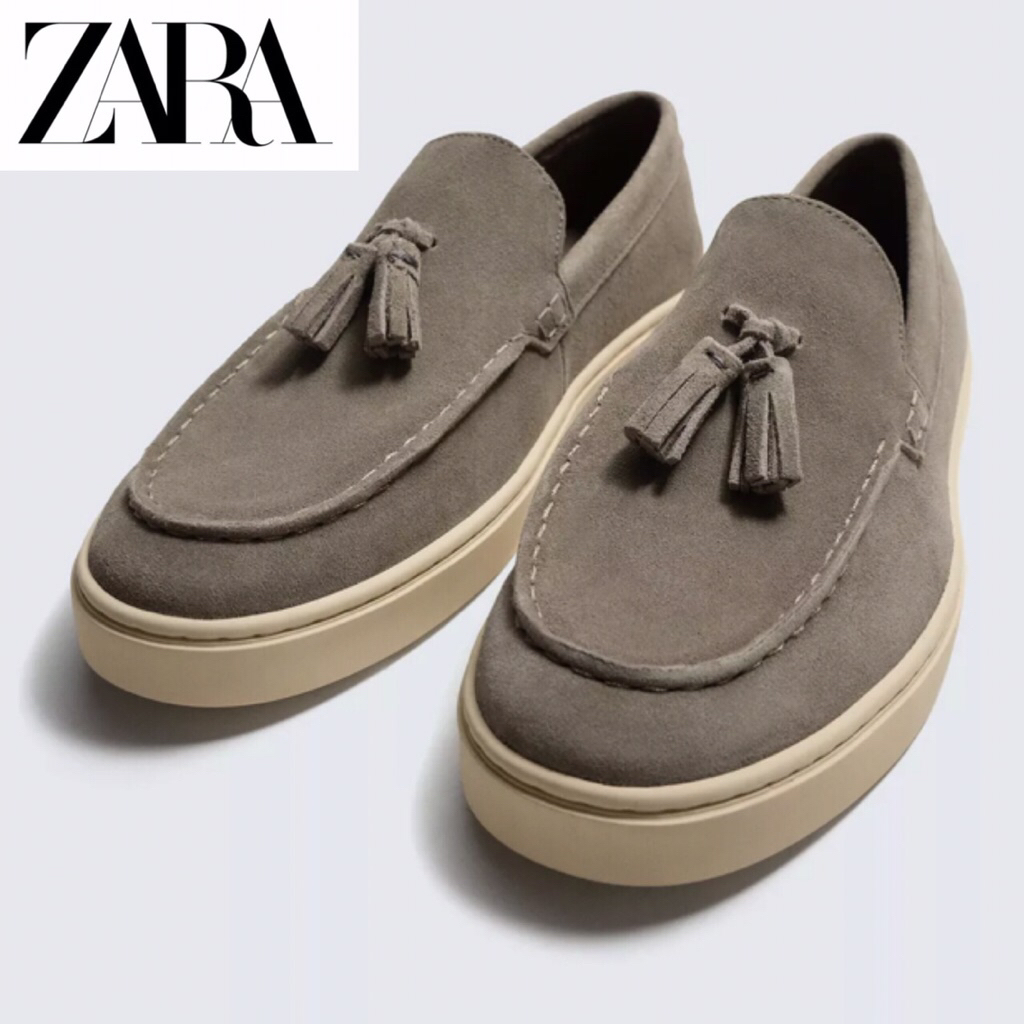 ZARA Men Casual Leather Loafers With Tassels Sepatu Pria Greyish Blue
