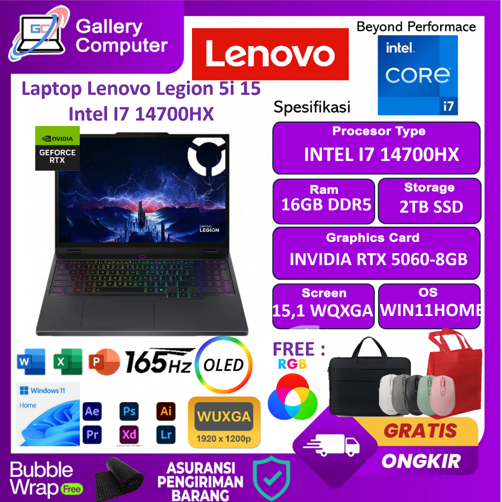 Laptop Lenovo Legion 5i 15 Intel I7 14700HX 16GB DDR5 2TB RTX5060-8GB 15.1 Wqxga Oled 165HZ RGB Wind