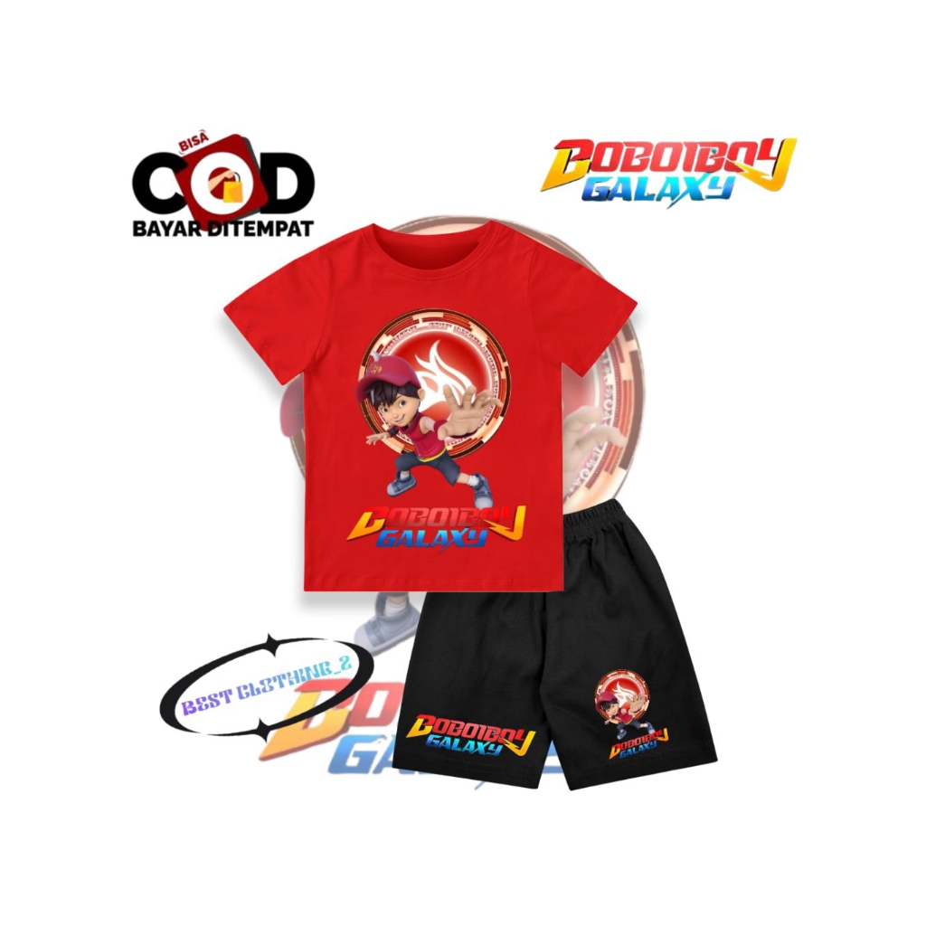 Stelan Kaos Celana Anak Boboiboy Api/Stelan Kaos Celana Anak Laki laki/Perempuan Cotton Combed 30s S
