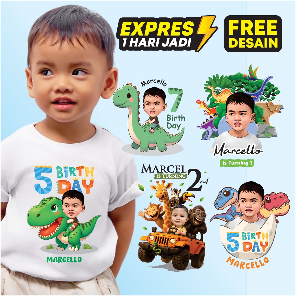 Kaos ulang tahun anak baju couple keluarga tema dinosaurus