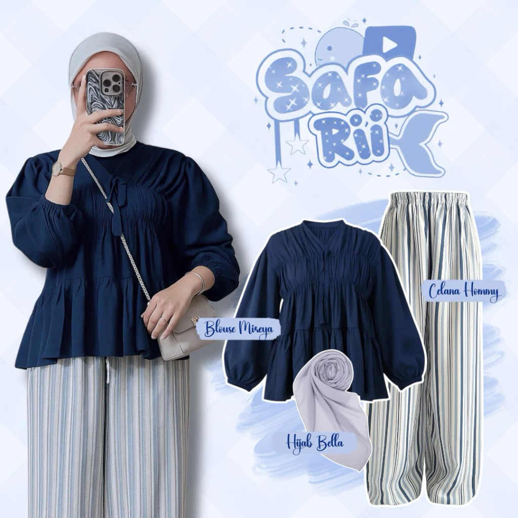 3in1 Set Wanita / Mireya Blouse + Celana Rayon + Hijab / Setelan Wanita / Setelan Wanita Kekinian / 