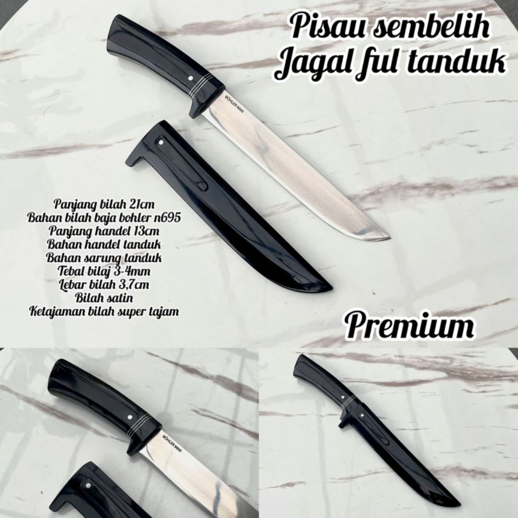 TERLARIS pisau sembelih hewan qurban bahan bohler n695 full tanduk hitam
