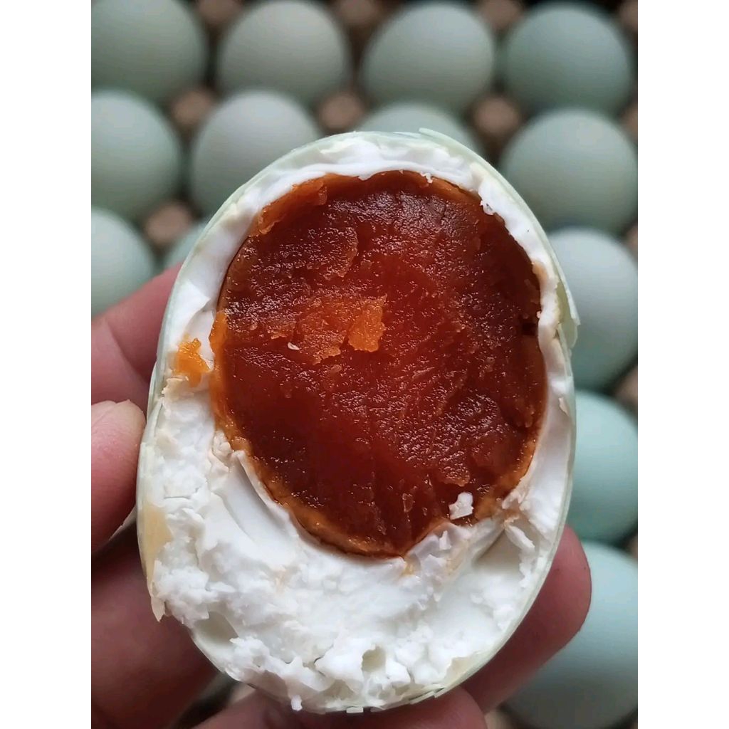 Telur Bebek asin Segar dengan Kuning Telur Omega Orange