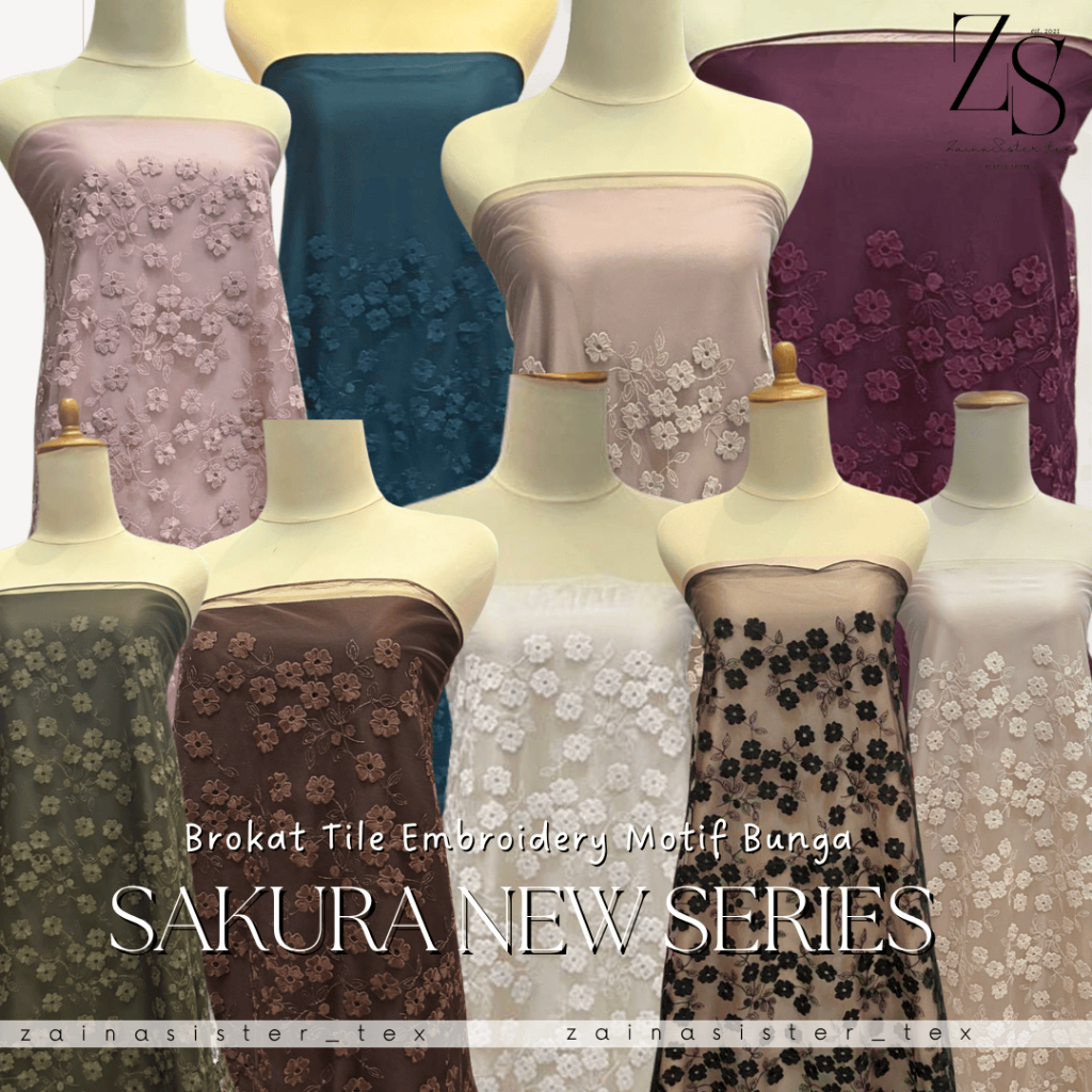 Bahan Kain Kebaya Modern Bordir Halus Brokat Tile Bordir Motif Bunga Kecil Sakura New Series HARGA S