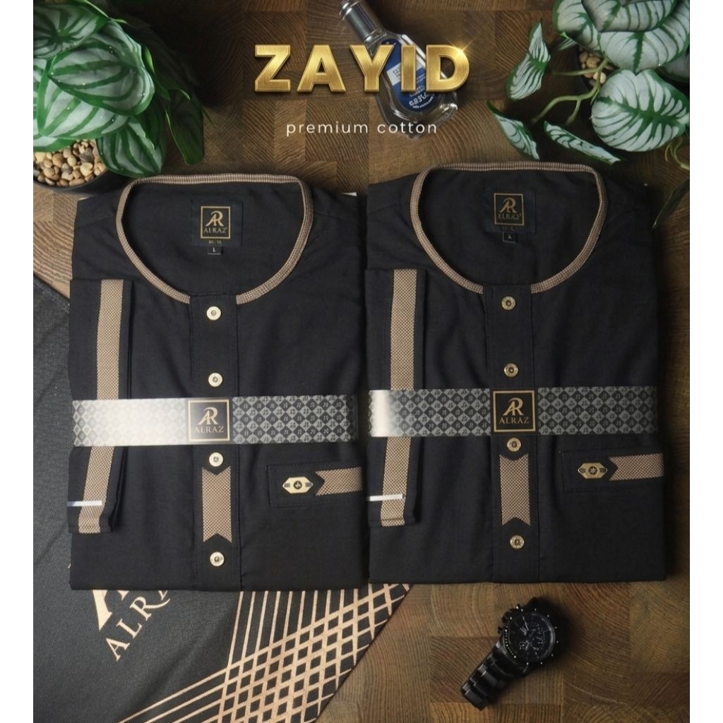 JUBAH AL RAZ ZAYID | Gamis Pria Dewasa Lengan Pendek Hitam Kerah Oblong