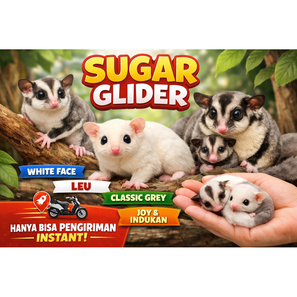 Sugar Glider (Hewan Hidup) Hanya bisa pengiriman instan Semarang White face, classic grey, Leu, Moza