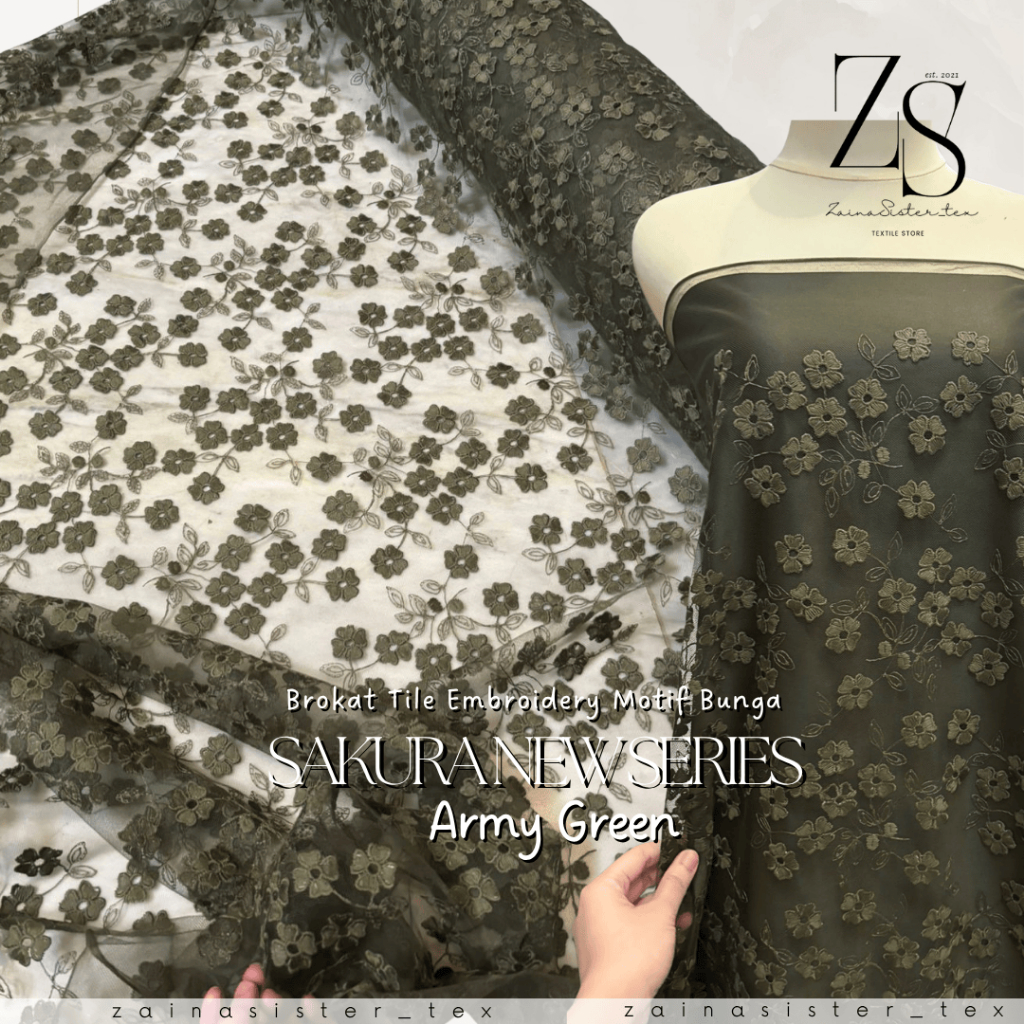 Bahan Kain Kebaya Modern Bordir Halus Brokat Tile Bordir Motif Bunga Kecil Sakura New Series Warna H