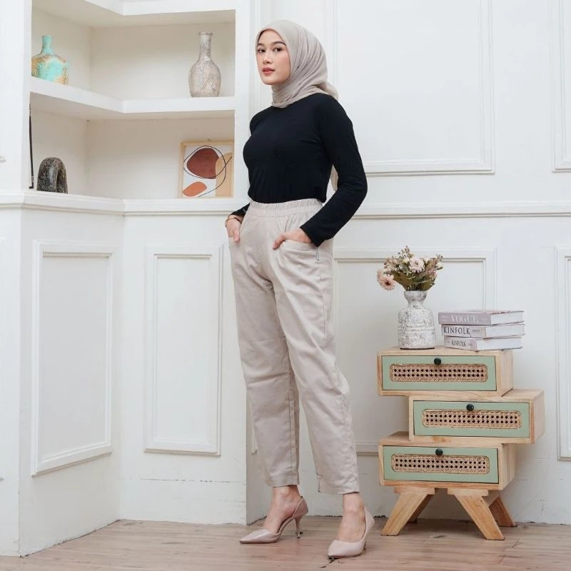 Haruka Pants Celana Panjang Wanita Bahan Cotton Twill Premium Jumbo