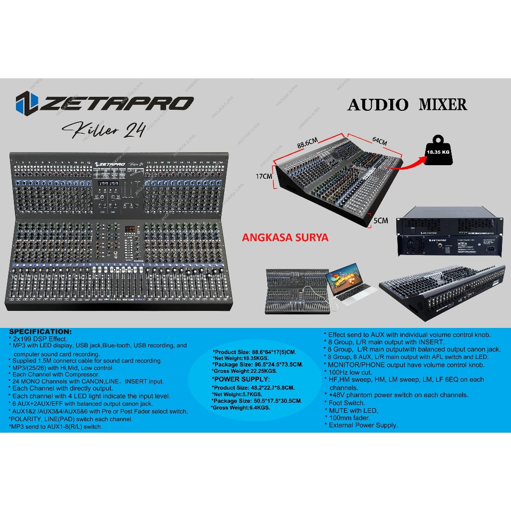 Mixer Zetapro Killer 24 Original / Mixer Audio Zetapro Killer24 Terbaru Double Effect, Compressor